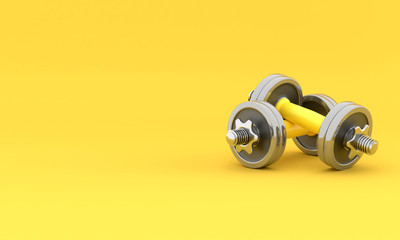 Poster - Two shiny iron isolated dumbbells. 3D rendering