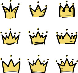 Wall Mural - Crown set in sketch draw style. King crown icon. Vector