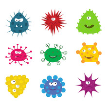 Set Of Funny Cartoon Viruses, Illustration