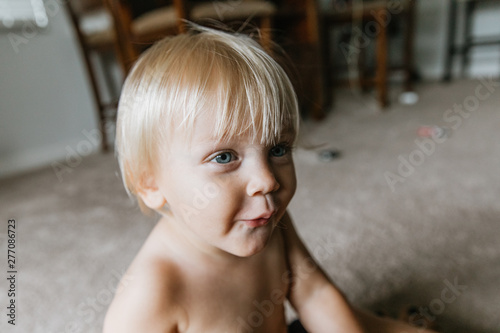 Adorable Cute Little Long Blonde Haired Blue Eyed Toddler Kid Boy