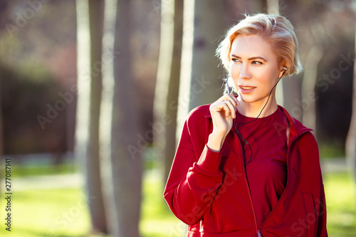 Beautiful People Fitness Woman With Short Blonde Hair Standing