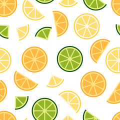 Wall Mural - Green lime, orange, lemon seamless pattern background. Flat poster on colorful backdrop