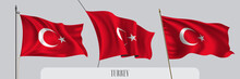 Set Of Turkey Waving Flag On Isolated Background Vector Illustration