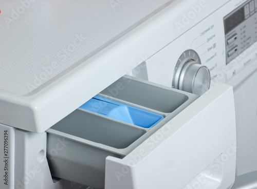 Fragment Of Washing Machine Container For Washing Powder Close Up