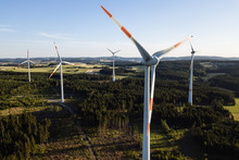Wind Turbine In The Sunset Seen From An Aerial View