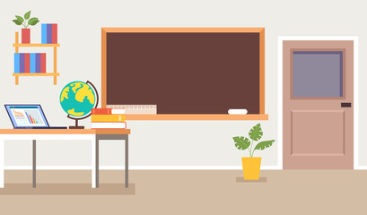 Wall Mural - Empty school classroom. Back to school concept. Vector flat cartoon graphic design illustration