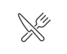 Food Line Icon. Cutlery Sign. Fork, Knife Symbol. Quality Design Element. Linear Style Food Icon. Editable Stroke. Vector