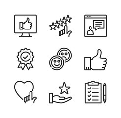 Poster - Feedback vector line icons. Recommendation, customer review, quality control, testimonials, positive comment concepts. Simple outline symbols, modern linear graphic elements collection. Line icons set