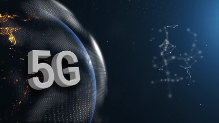 Wall Mural - earth 5g network iot internet of things half orb night white