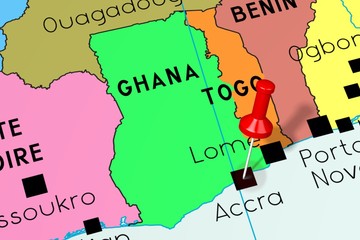 Ghana, Accra - capital city, pinned on political map