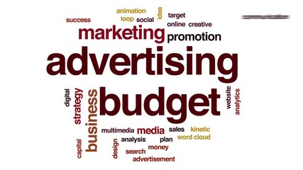 Poster - Advertising budget animated word cloud. Kinetic typography.