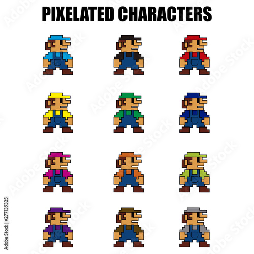 Illustration of several pixelated characters wearing different color clothes Wallpaper Mural