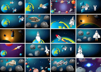 Wall Mural - large set of space scenes
