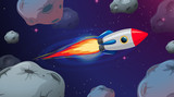Fototapeta Kosmos - Rocket flying through astriods