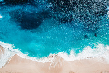 Wall Mural - wild beach, top view, waves