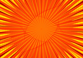 Aufkleber - Abstract comic orange background for style pop art design. Retro burst template backdrop. Light rays effect. Vintage comic book style, halftone modern print texture, vector.