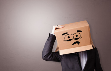 Man with cardboard box head