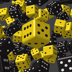 Yellow Black Dice Seamless Pattern, 3D Illustration