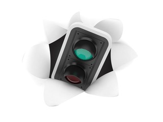 Canvas Print - Green traffic light inside hole from torn paper