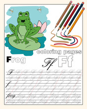 Color_6_illustration Of The English Alphabet Page With Animal Drawings With A Line For Writing English Letters