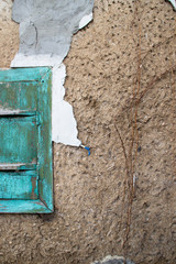 Wall Mural - Empty old wall texture. Painted distressed wall surface. Grungy wide concrete wall. Grunge stonewall background. Shabby building facade with damaged plaster. Abstract web banner.