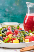 Healthy Watermelon Salad With Feta, Served With Watermelon Smoothie