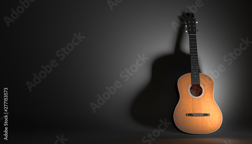 acoustic guitar on a black background 3d illustration Fototapet