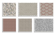 Set Of Seamless Round Pavement Textures. Vector Repeating Patterns Of Radial Stone Material