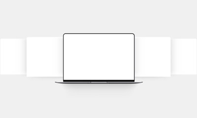 Fototapete - Laptop mockup with blank wireframing pages. Concept for showcasing web-design projects. Vector illustration