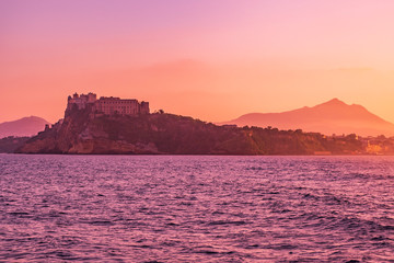 Poster - Ischia island in Italy view from the sea at sunset