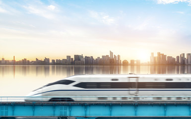 Poster - High-speed rail speeds on Bridges and the modern city skyline of chongqing, China