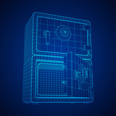 Metal bank vault safe. Wireframe low poly mesh vector illustration