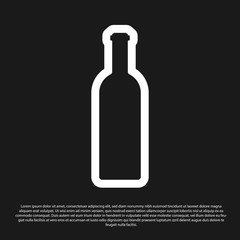 Black Bottle of wine icon isolated on black background. Vector Illustration