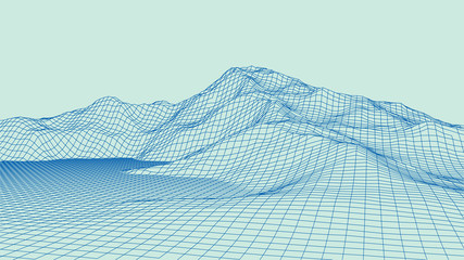 Wireframe landscape wire. Wireframe terrain polygon landscape design. 3d landscape