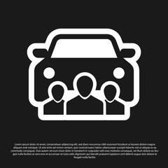 Black Car sharing with group of people icon isolated on black background. Carsharing sign. Transport renting service concept. Vector Illustration