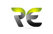 green black alphabet letter RE R E combination logo icon design