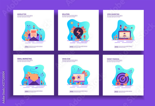 Fotografía Set of modern flat design templates for Business, newsletter, solution, video marketing, email marketing, virus scan, target financial