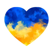 Love Ukraine. Watercolor Heart With Ukrainian Flag Colors