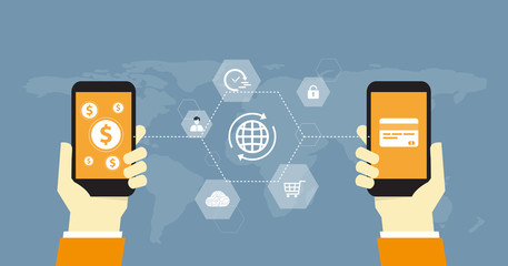 Fototapete - flat business online payment and money transfer concept