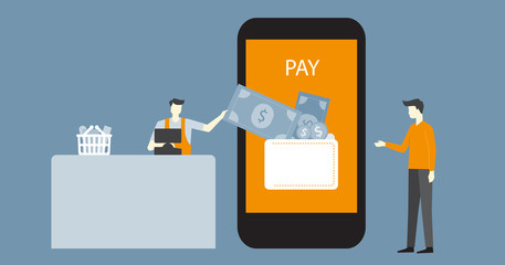 Poster - flat vector banner design business mobile payment concept