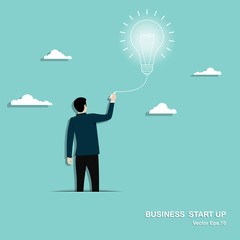 Businessman drawing large light bulb