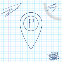 Poster - Map pointer with golf flag line sketch icon isolated on white background. Location marker symbol. Vector Illustration