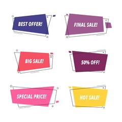 Sticker - Sale tags vector. Sale banners template isolated on white background. Promotion offer element, message badge linear illustration