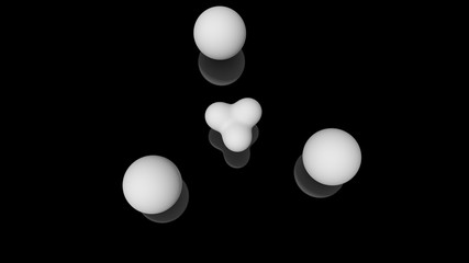 Poster - 3D illustration of milk drops, round shape, located above the black reflective surface in space in a strictly geometric structure. 3D rendering of objects, futuristic background image