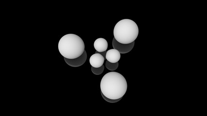 Poster - 3D illustration of milk drops, round shape, located above the black reflective surface in space in a strictly geometric structure. 3D rendering of objects, futuristic background image