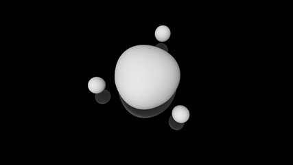 Poster - 3D illustration of milk drops, round shape, located above the black reflective surface in space in a strictly geometric structure. 3D rendering of objects, futuristic background image