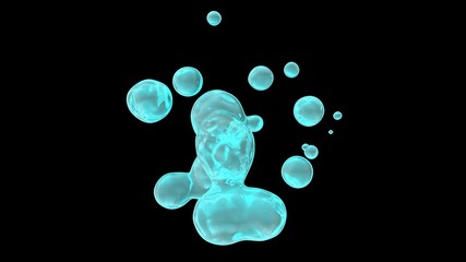 Poster - 3D rendering of water droplets in zero gravity, on a black background isolated. Drops in space, the image is futuristic. Abstraction for background and compositions.