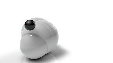 Poster - 3D illustration of white balls on white reflective background. Balls of different sizes are rolled in different directions. Futuristic image for background and desktop 3D rendering with depth of field