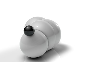 Poster - 3D illustration of white balls on white reflective background. Balls of different sizes are rolled in different directions. Futuristic image for background and desktop 3D rendering with depth of field