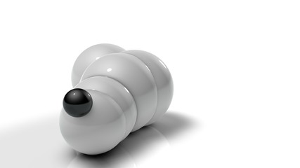 Poster - 3D illustration of white balls on white reflective background. Balls of different sizes are rolled in different directions. Futuristic image for background and desktop 3D rendering with depth of field